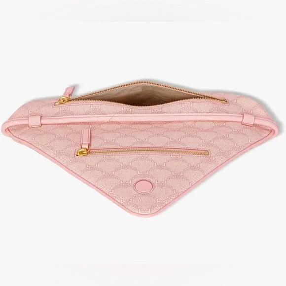 MCM BNWT Himmel Triangle Flat Pouch Crossbody Strap Silver Pink Full Inclusion - Picture 8 of 10